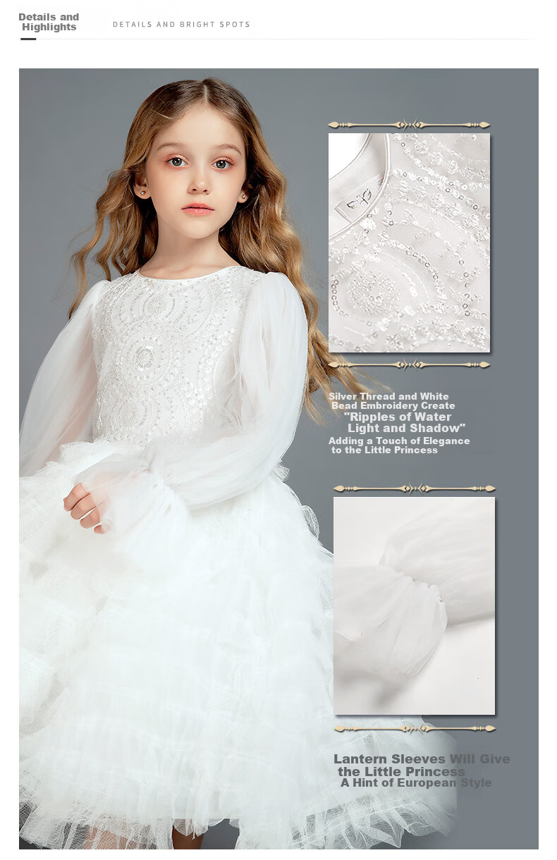 I natural Angel High-End Runway Wedding Flower Girl Dress White Princess Children's Evening Dress Stylish Gift Spring 17
