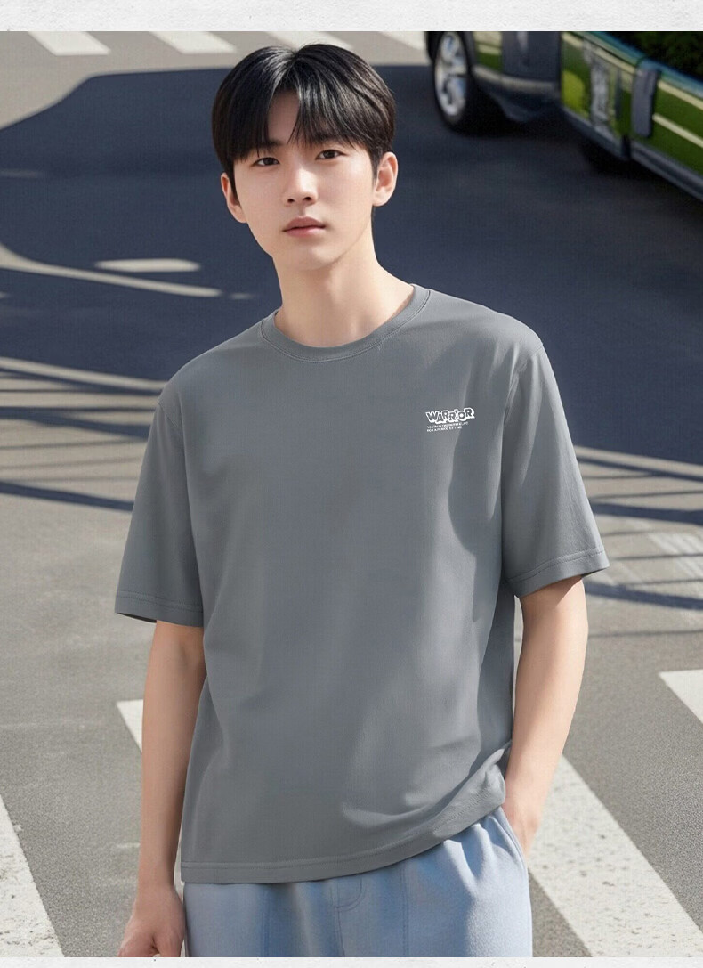 Warrior Pure Cotton Men's Summer Quick-Dry Short Sleeve T-Shirt Running Fitness Crew Neck Loose Casual Breathable Durable Men's Wear 12