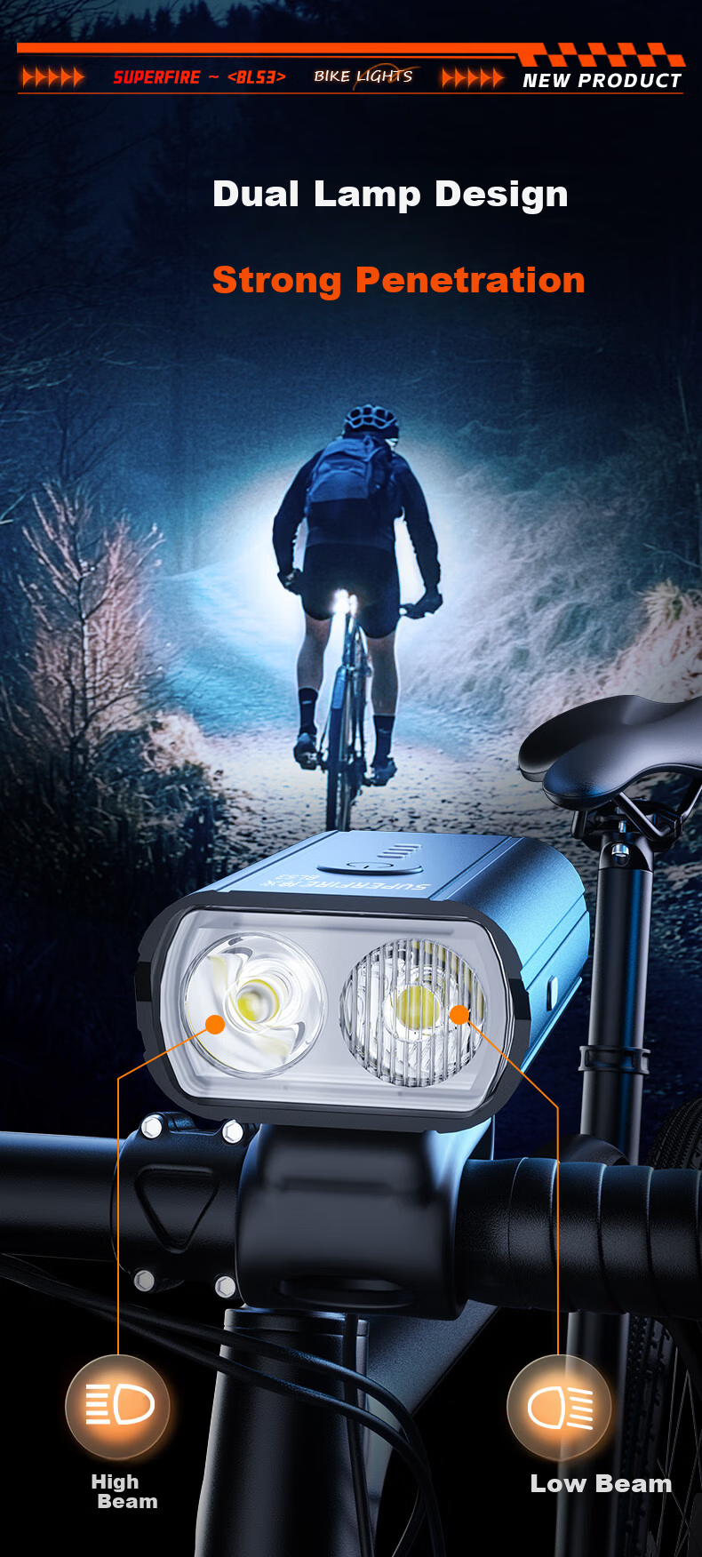 SupFire Bicycle Front Light Night Riding Equipment Flashlight Kids Mountain Bike Light High Brightness Lumen Waterproof 3