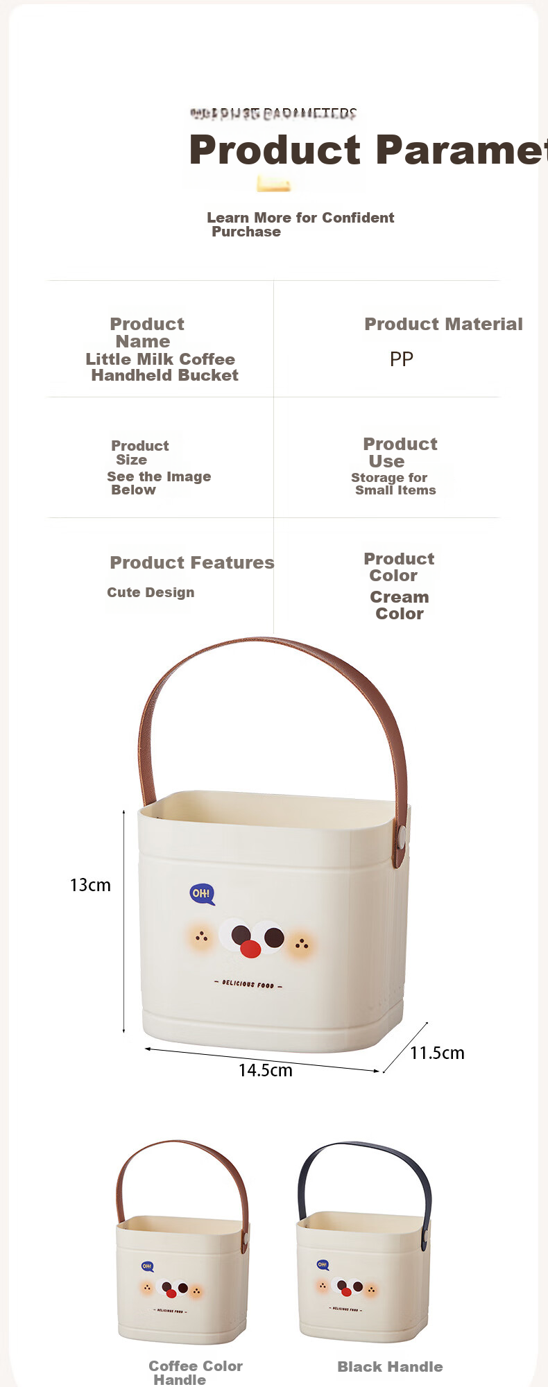 Ubly Milk Coffee Portable Storage Bucket Desktop Organizer Pen Makeup Miscellaneous Compartment Office 6903 11