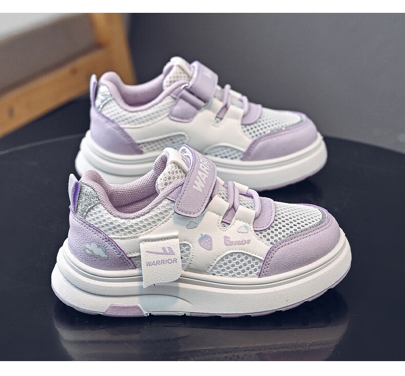 Warrior Kids Low-Top Breathable Summer Sneakers Girls Strawberry Princess Shoes Big Kids Single Mesh WZ-2095 White Pink Size 27 8