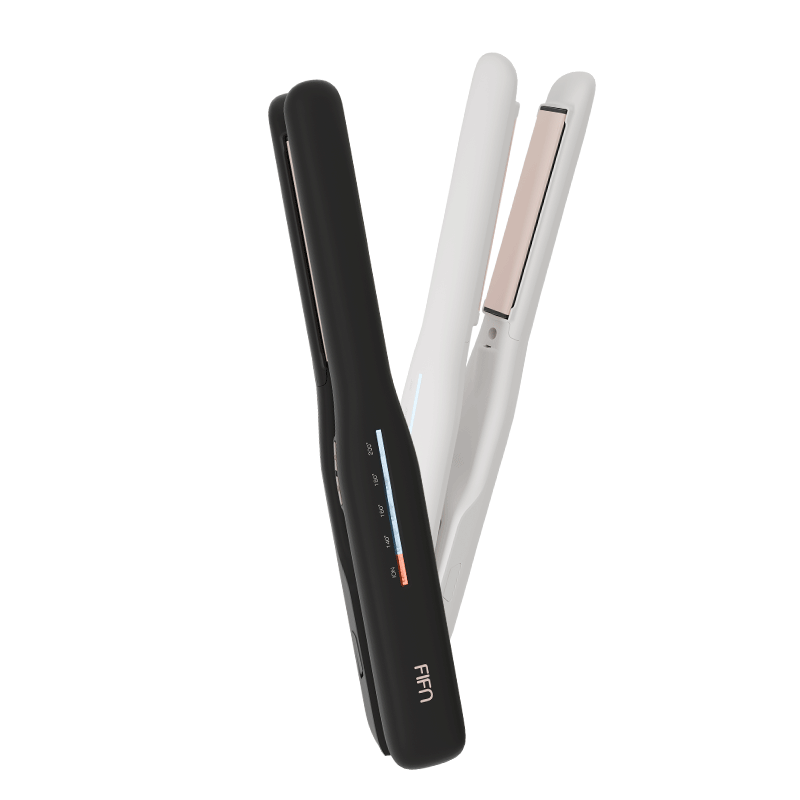FIFN Hair Straightener and Curler with Billion Negative Ions, Volumizing Root Padding, Dual-use Flat Iron and Curling Iron for Men and Women, Dormitory Friendly, Dark Night Black + 2 Hair Clips