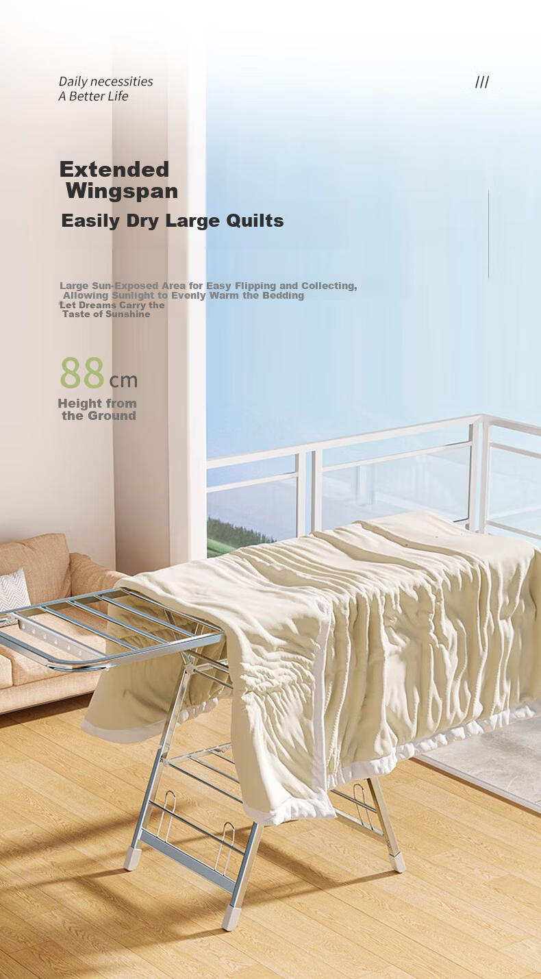 40,000 Kilometers Folding Floor Clothes Drying Rack Stainless Steel Balcony Wing-Shaped Indoor Outdoor Laundry Rack 5