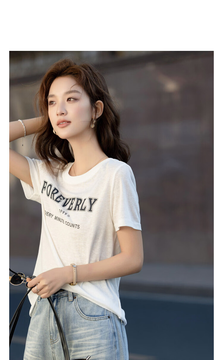 Demana [with Lyocell Cotton] Summer Simple Style Colorblock Letter Print Crew Neck Short Sleeve Comfortable Slim Fit Women's T-Shirt 11