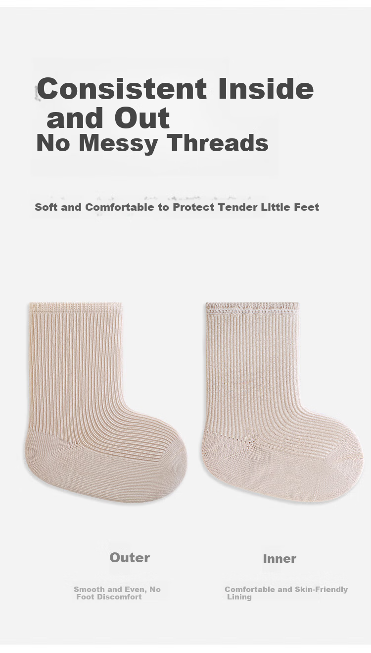 Five Cotton 3-Pair Antibacterial Seamless Baby Socks Unisex Mid-Calf Toddler Right-Angle Socks 3