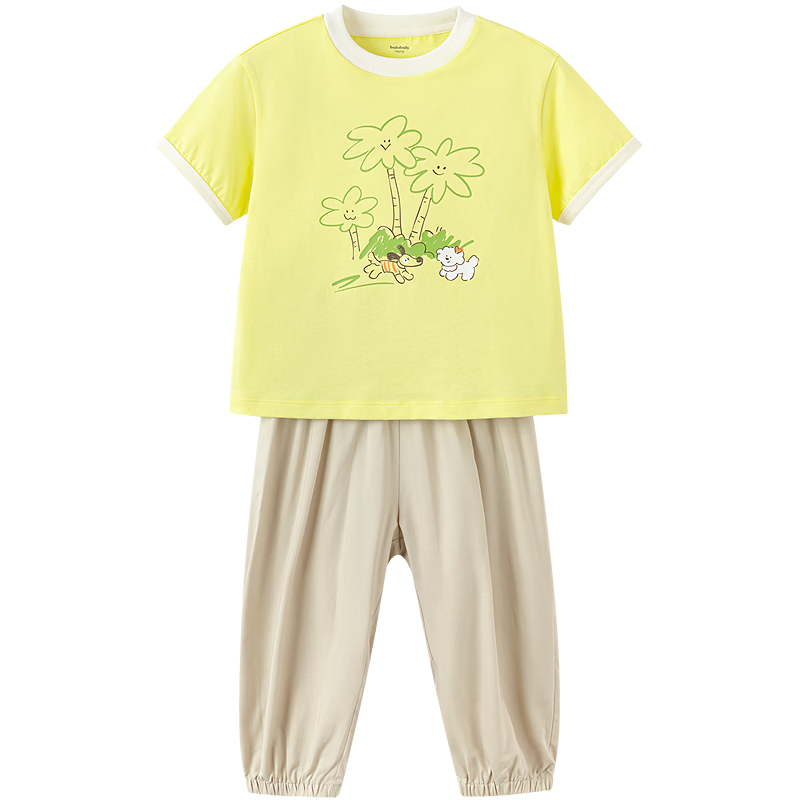 Balabala Kids Short Sleeve Set Girls Boys Baby Two-Piece 2026 New Summer Cotton Feel T-Shirt and Pants Trend