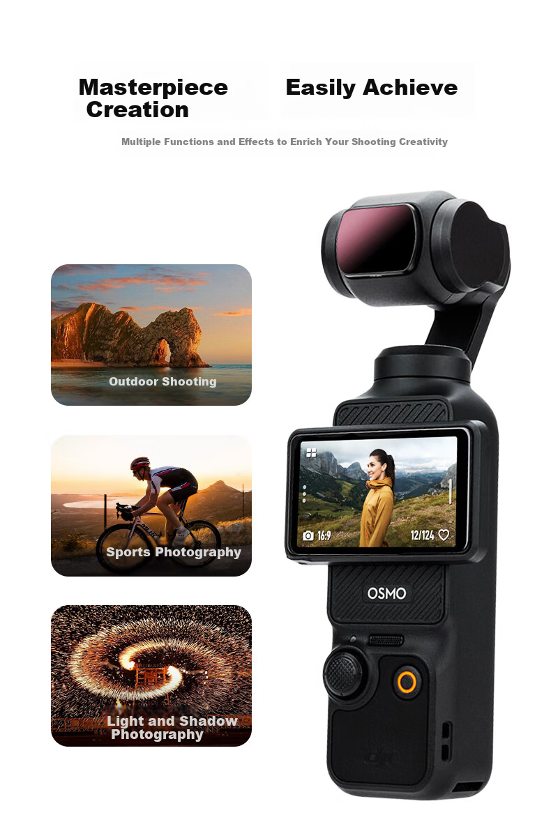 JJC DJI Pocket 4 Filter Kit Compatible with Pocket 3 CPL Polarizer Adjustable ND Neutral Density Soft Black Filter Accessories 2