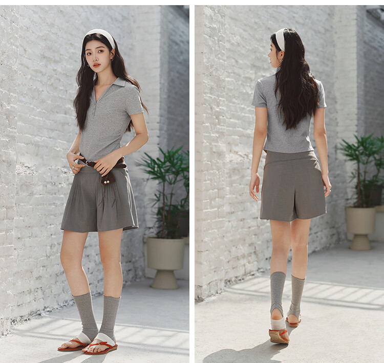 Semir Women's Summer Short Pleated Slim Fit Polo Shirt 2026 Cool Shoulder Top 109326115007 8