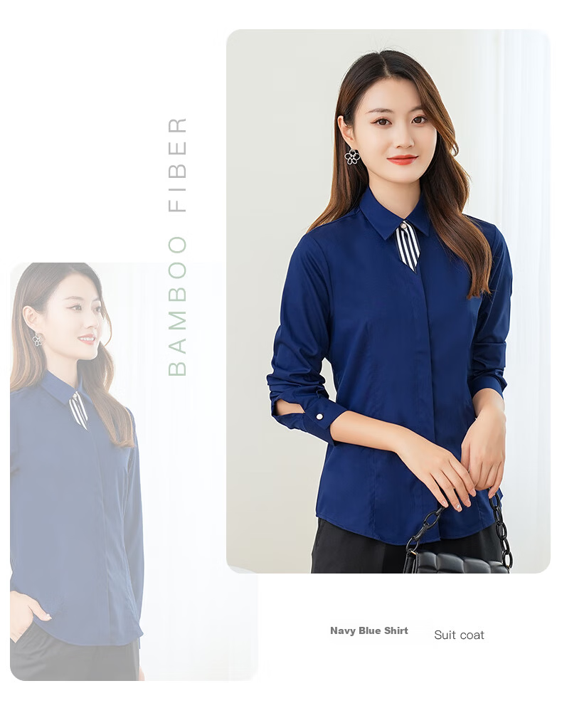 ROMON [Bamboo Fiber, Wrinkle-Resistant, Slightly Elastic] Long-Sleeve Shirt for Women, Slim Fit Professional Wear, Business Base Layer, Work Uniform Blouse 23
