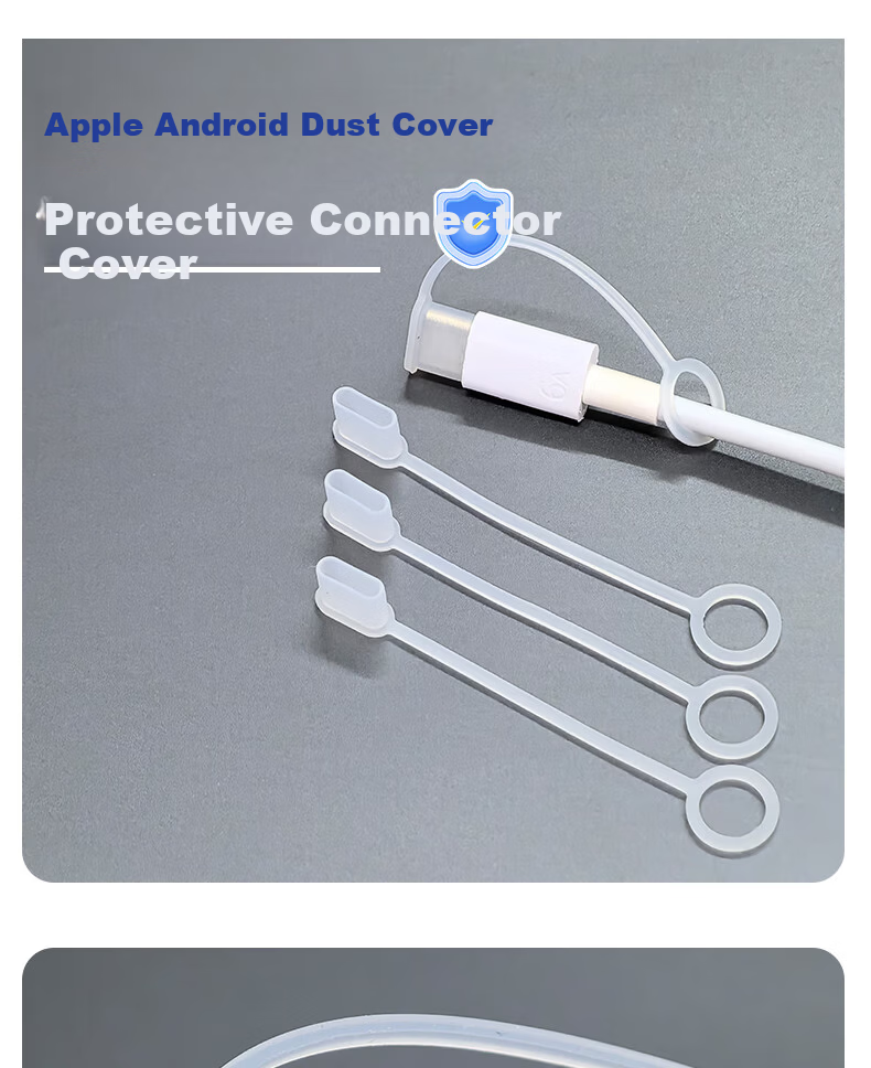 Hengrui Stone Apple Android Type-C Dust Plug Male Connector Cap Dustproof Moisture-Proof Protective Cover Anti-Lost with Leather Case White Set of 3 4