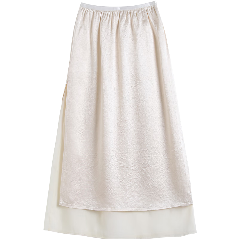 Demana [Moonlight Acetate] Summer Elegant Lady Elastic Waist Spliced Organza Slimming High-End Midi Skirt for Women