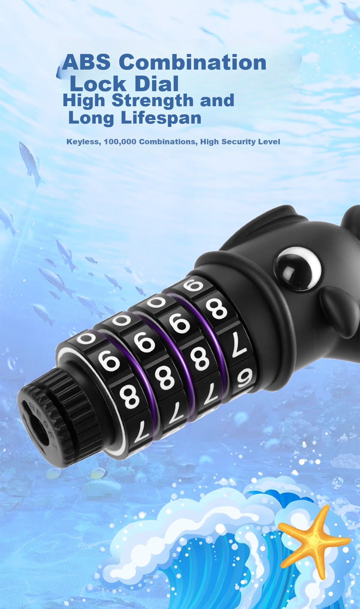 Tas Captain Waterproof Rustproof Anti-theft Bicycle Combination Lock for Mountain and Road Bikes Black 3
