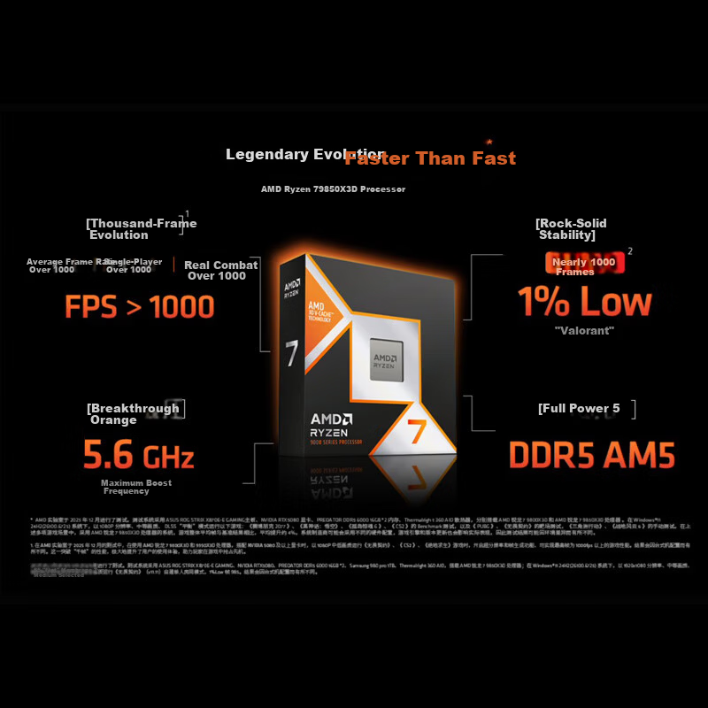 AMD Ryzen 7 9850X3D Processor 8-Core 16-Thread 104MB Cache Up to 5.6GHz Boost Frequency Boxed Gaming CPU for Valorant/Delta/CSGO