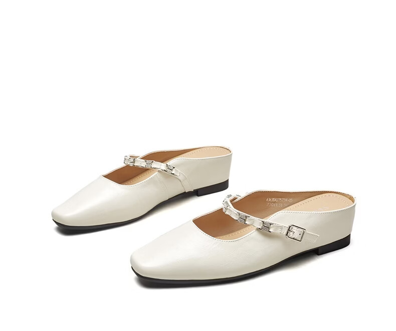 Eierkang Women's Genuine Leather French Style Open Toe Half Slippers, Slip-On Mules with Hidden Heel, Model 27573W Silver Size 37 12