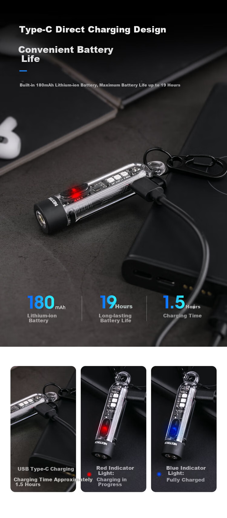 NEXTORCH K40 Multi-Light Keychain Flashlight UV Ultraviolet Detection Portable Mini Rechargeable Torch 4