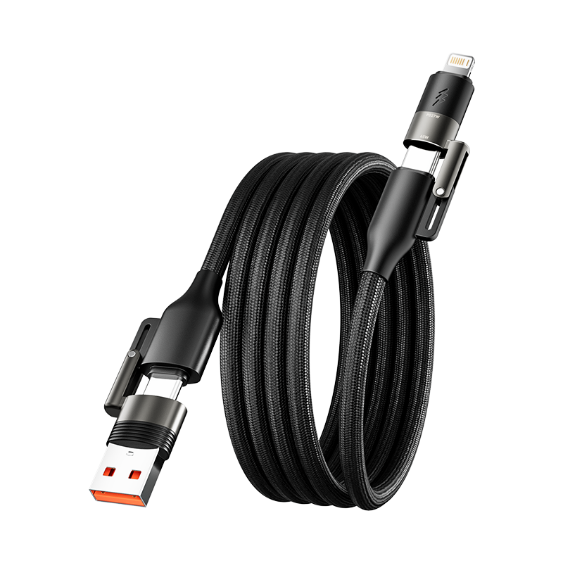Beimo Magnetic 4-in-1 Charging Cable 65W Fast Charge Type-C Carplay Cable for iPhone 17/16 Huawei Honor Phones iPad 1m