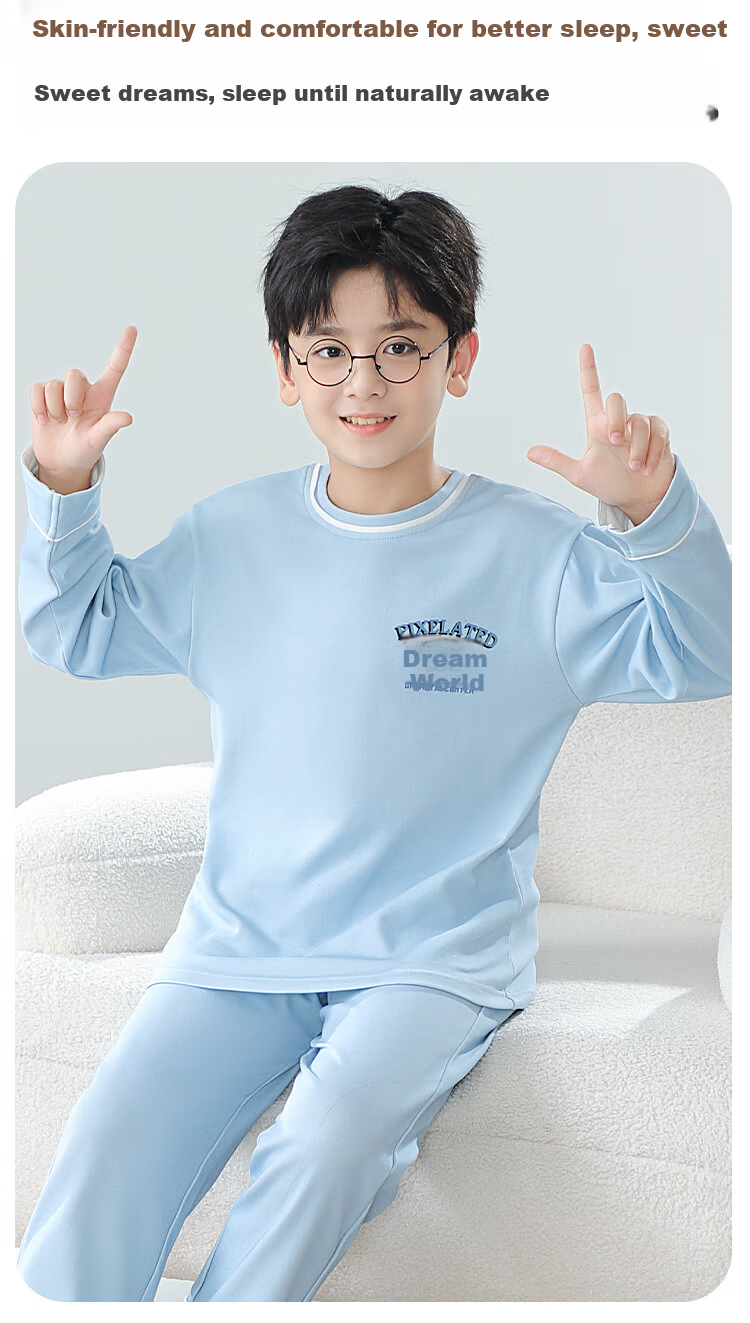 MiiOW Kids Boys 40S Cotton 5A Antibacterial Homewear Set Spring Autumn Long Sleeve 24 New Green 130cm 2