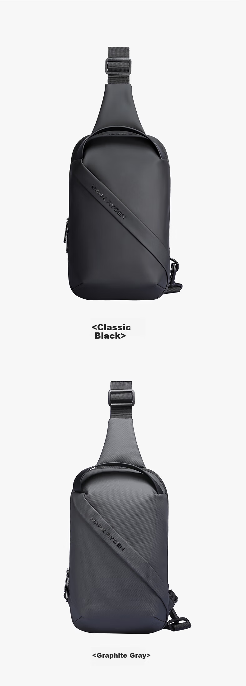 Marco Leiden Men's Chest Bag Single Shoulder Fashion Trendy Cycling Crossbody Multifunctional Sports iPad Bag MR8518 Graphite Gray 9