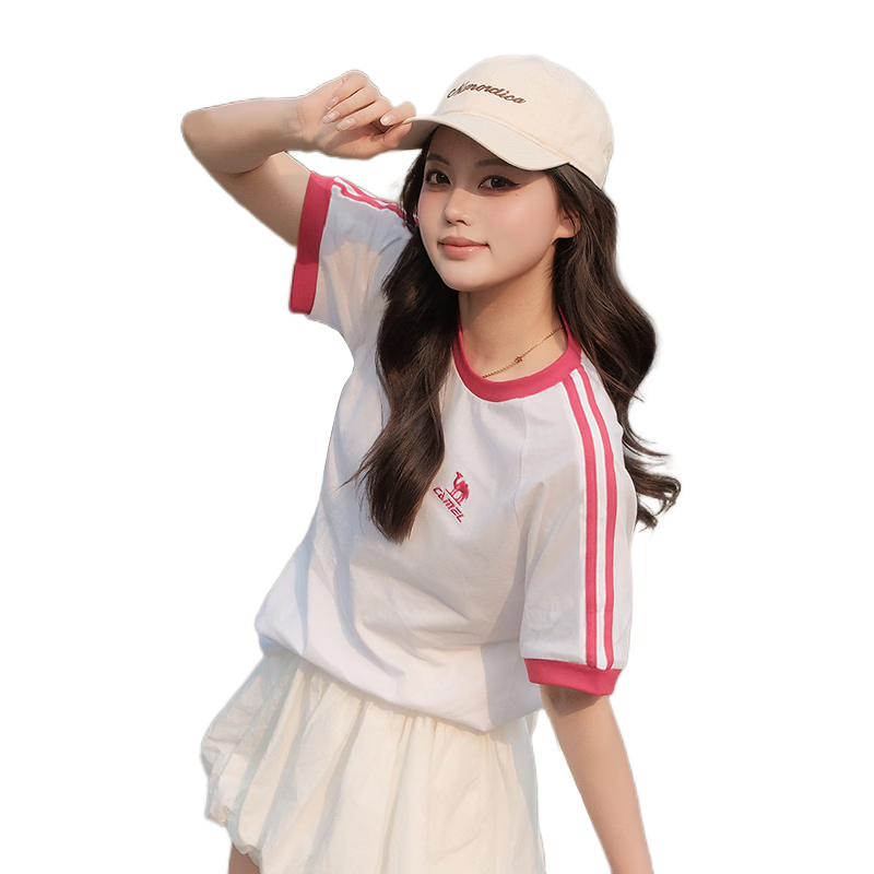 CAMEL Dilireba's Same Style Pure Soft Cotton T-Shirt, Goddess Short-Sleeve Top C36BAXLN092A Cherry Pink L