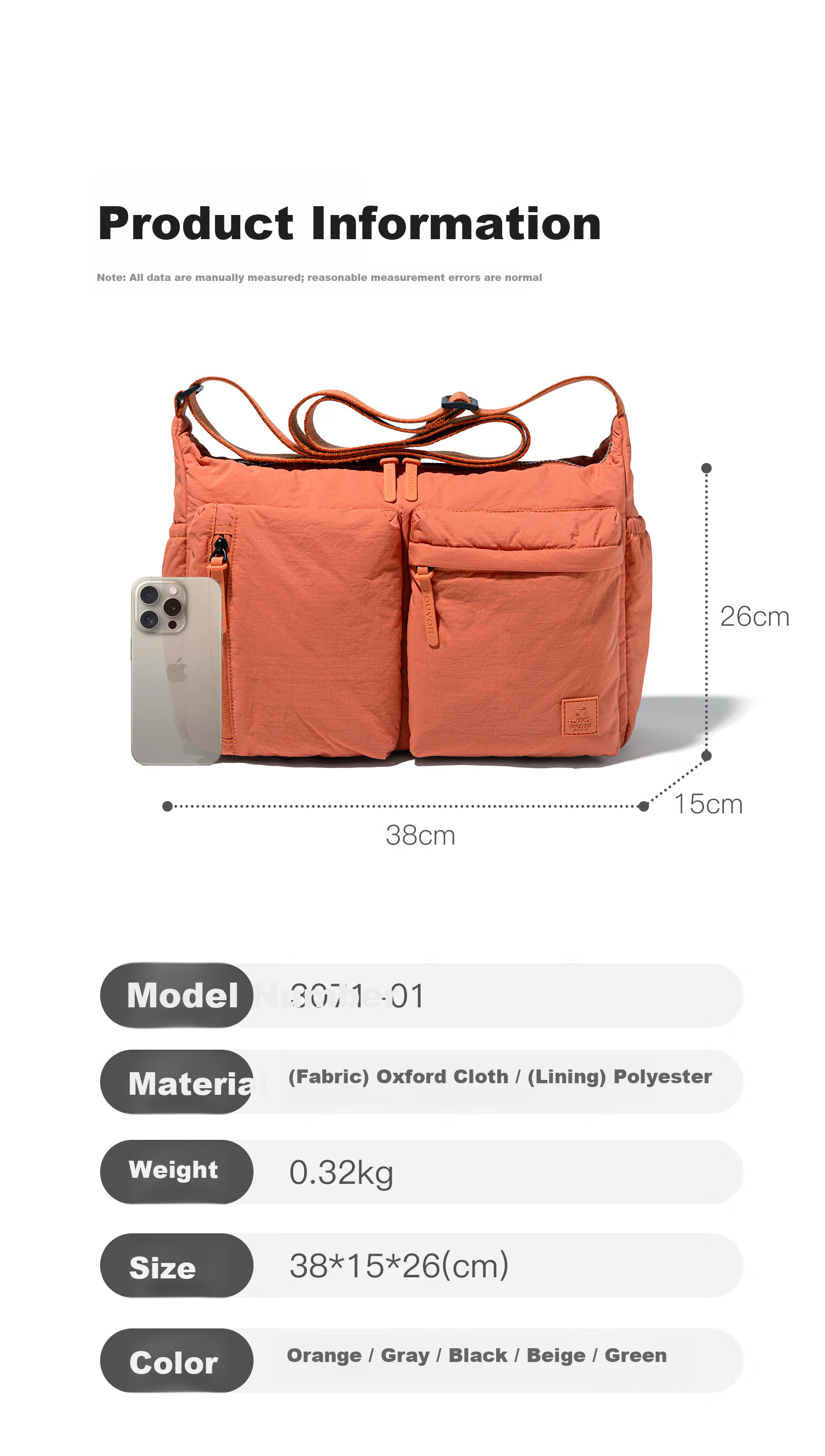 FOUVOR Fox Fashion Crossbody Bag for Women Multi-Pocket Shoulder Bag Large Capacity Lightweight Versatile Oxford Cloth Bag Orange 11