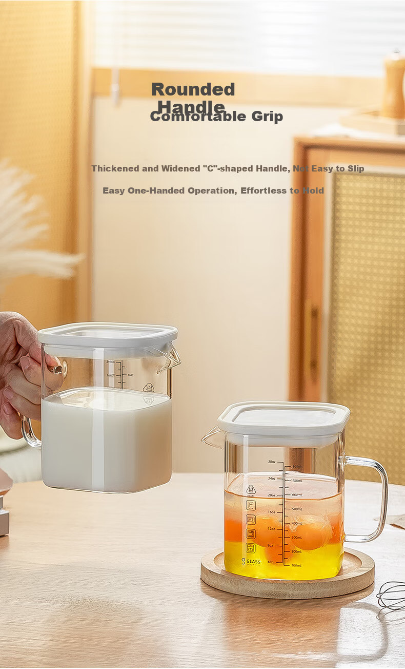 CRISTALGLASS High Borosilicate Glass Measuring Cup Heat-Resistant Transparent Milk Beating Cup Household Baking Measuring Cup with Lid 10