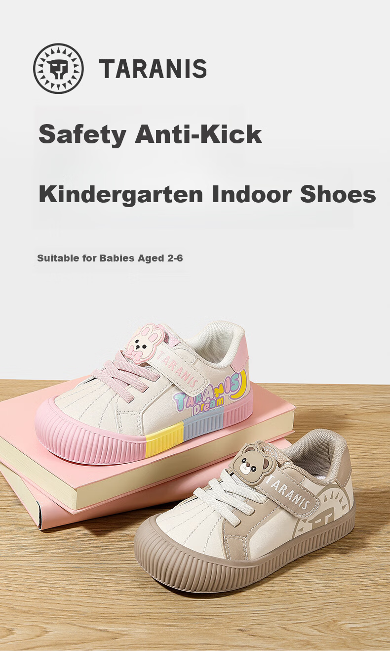 TARANIS Spring Kids Indoor Shoes Non-slip Soft Sole Boys Girls Toddler Outdoor Sneakers White/Pink Size 30 1