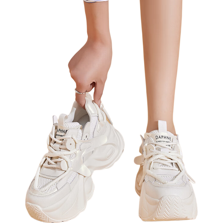 DAPHNE Chunky Sneakers for Women, Thick-Soled Height-Increasing Sports Shoes, Versatile Fashionable Casual Shoes for All Seasons, Beige, Size 40