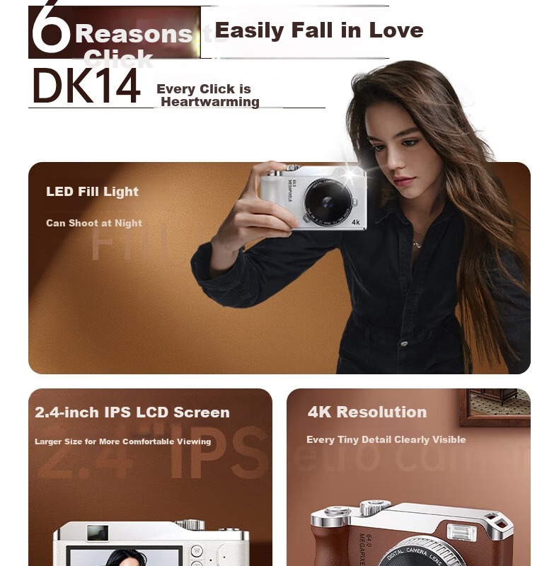 Black Cat Diary DK14 Digital Camera Y01 Instant Camera CCD Handheld Portable Photography Recorder HD Beauty Selfie Anti-Shake Vlog Student Kids Pink 3