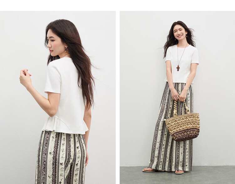 Shangdu Bila Gentle Pure Cotton Short Sleeve T-Shirt Women Spring Summer Simple Round Neck Split Design Slim Fit Top Youthful Temperament Layering 14