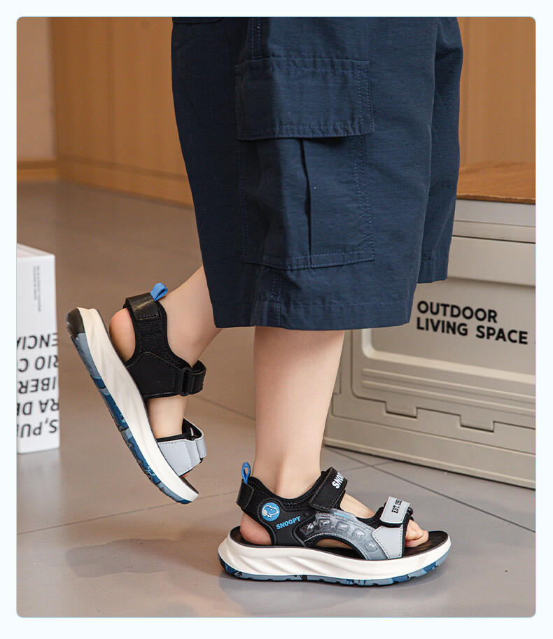 SNOOPY Boys' Beach Sandals Summer Breathable Open-Toe Casual Sandals for Kids 0108 Black Grey Size 33 10
