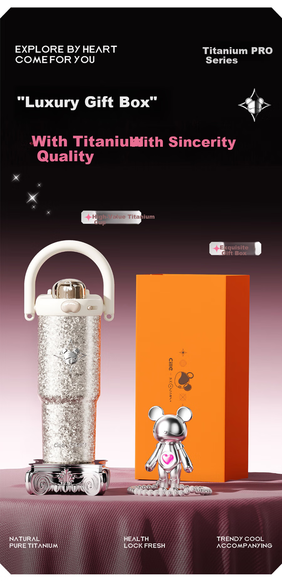 Xile Pure Titanium Jumbo Ice Mug High-Value Lightweight Luxury Car Water Bottle Large Capacity Titanium Cup Gift for Women 16