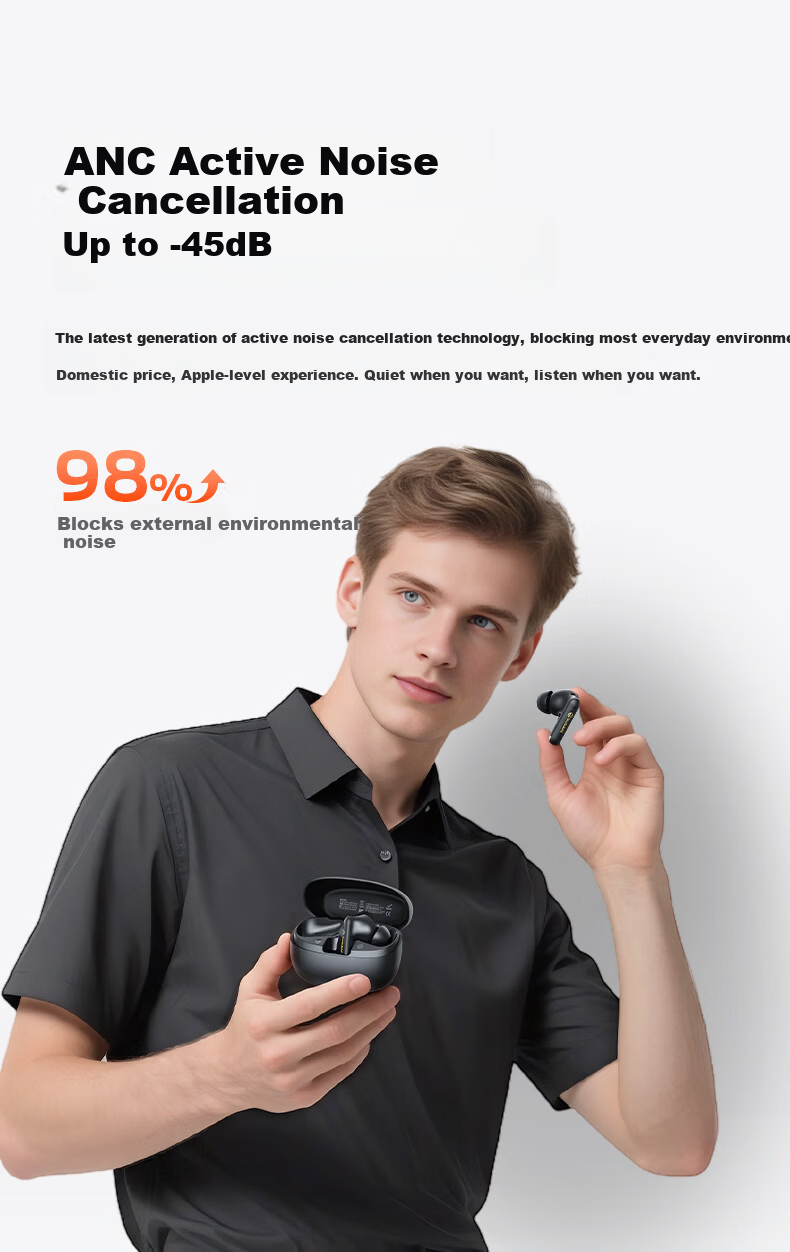 BUGANI Freebuds B20 Wireless Bluetooth In-Ear Earphones Gaming Music Sports Headphones Active Noise Cancelling Bluetooth 6.0 Long Battery Life Black 2