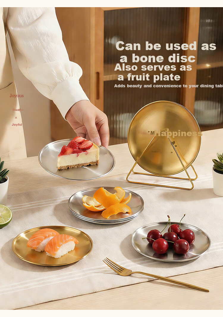 MAXCOOK 304 Stainless Steel Bone Plate Round Dish Household High-End Children's Dinner Plate Set MCWA1996 5