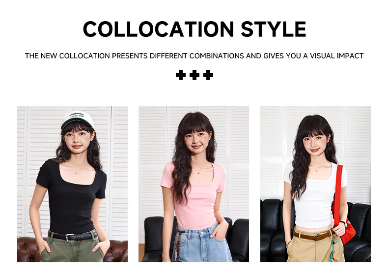 TonLion Women's Short Sleeve Square Neck Slim Fit Shoulder T-Shirt Summer New Short Top for Petite Women 1