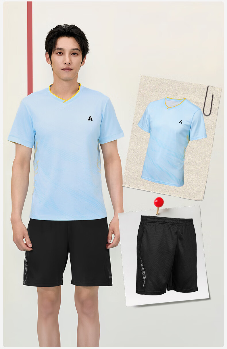 KAWASAKI Men's Badminton Set Short Sleeve + Shorts Sports Sweat-Wicking Quick-Dry Breathable Training Suit D1827 White XL 4