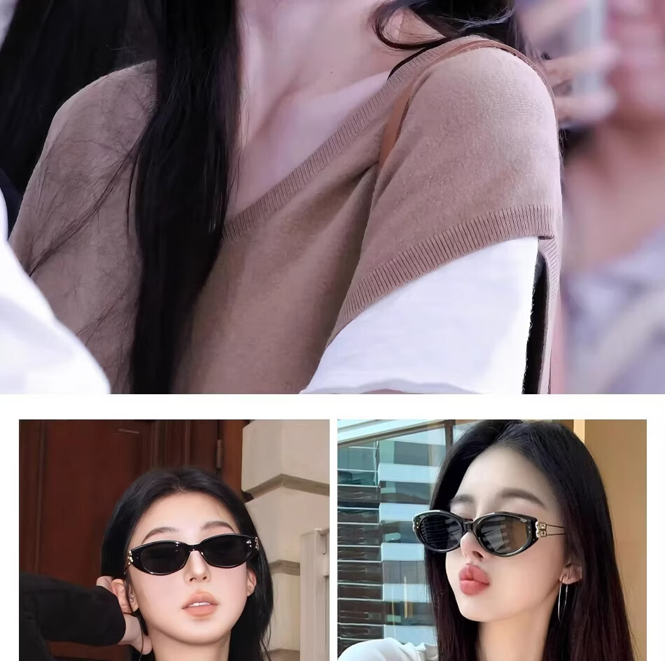 Boshide Polarized Vintage Cat Eye Sunglasses High-End Slimming Square Round Face Black Frame Gold Temples 12