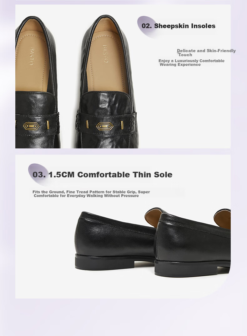 Basto [Jazz Vinyl] 26 Spring British Ultra-Soft Lambskin Loafers Women Single Shoes UXS01AA6 Off-White 38 21