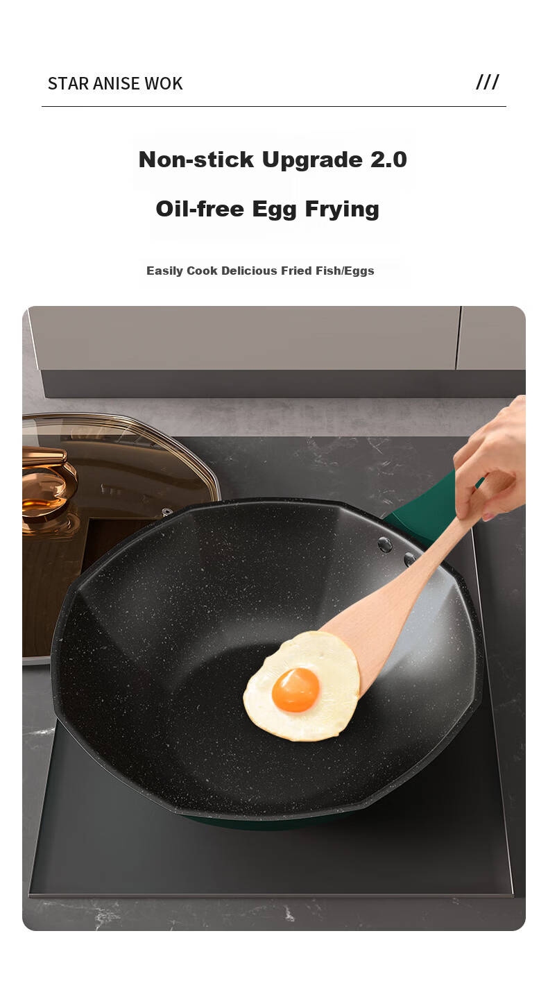 KONKA Non-Stick Frying Pan 34cm Large Capacity Stir-Fry Pan Compatible with Induction Cooker and Gas Stove 5