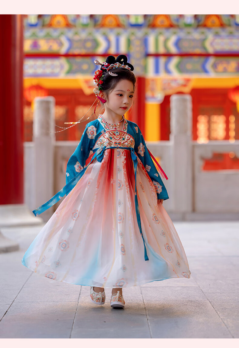 Menghu Yaoguang Hanfu Girls' Traditional Chinese Style Spring and Autumn New Children's Ruqun Dress Red 120cm 17