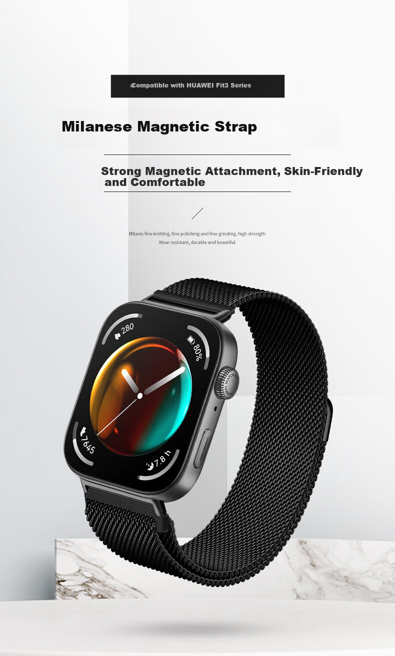 Watchbond Milanese Magnetic Strap Compatible with Huawei Watch FIT2, Smart Sports Band for Huawei Watch Fit2, Metal Mesh Strap, Milanese Fashion Replacement Wristband 3