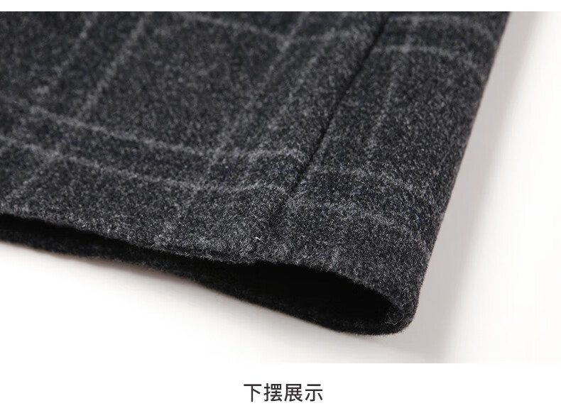 ROMON Mid-Length Double-Sided Wool Coat, Men's Thickened Woolen Overcoat, Trench Coat, Suit Collar, Double-Sided Wool Winter Jacket for Men, Gray Plaid, Size 170 7