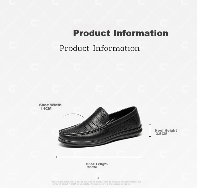 C.BANNER First Layer Cowhide Summer Perforated Breathable Men's Plain Business Casual Loafers Black Size 43 8