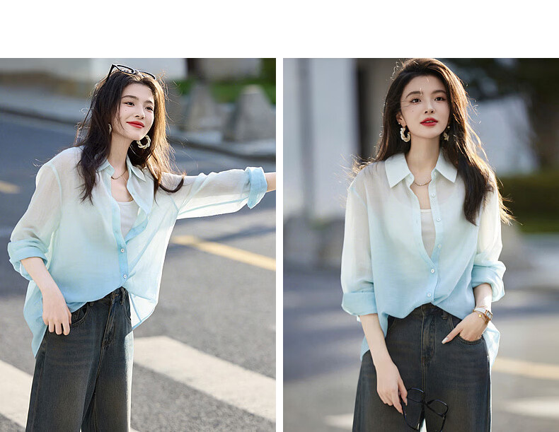 Demana [Oxygen-Permeable Lyocell] Summer Cool Gradient Polo Shirt Lightweight Loose Design Women's Blouse 7
