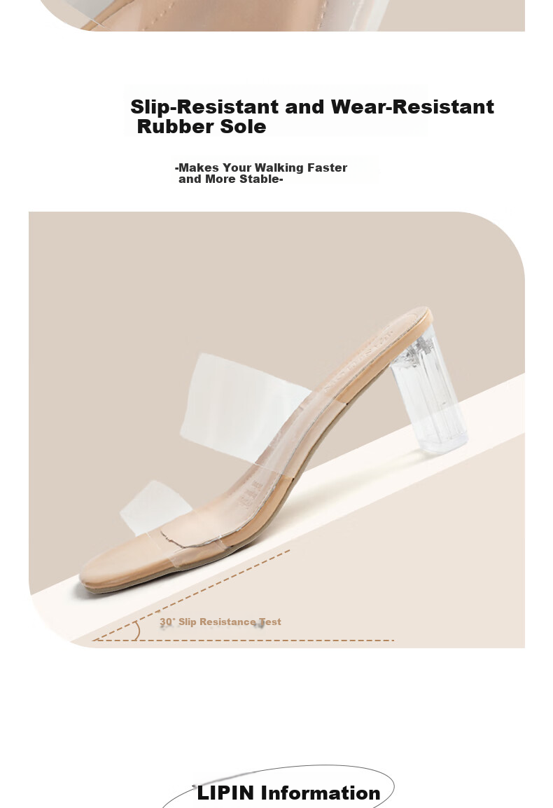 FOOTOPPO Women's High Heel Summer Transparent Strap Sandals Fairy Style Beach Outdoor Slippers 7
