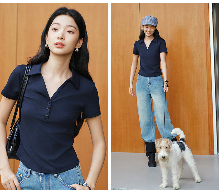 Semir Women's Summer Short Pleated Slim Fit Polo Shirt 2026 Cool Shoulder Top 109326115007 3