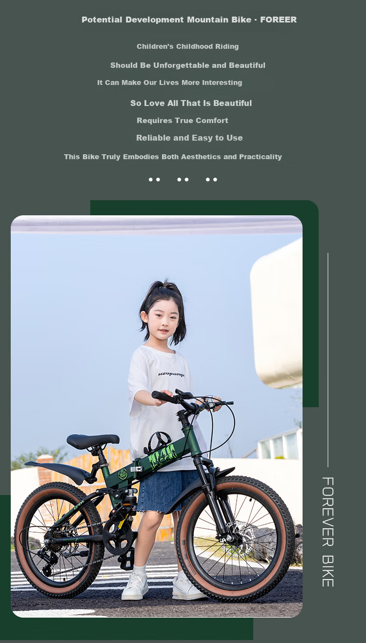 FOREVER Folding Mountain Bike for Kids Ages 6-15, Boys and Girls, 18-inch, Multi-speed, Dual Suspension, Land Rover Green 2