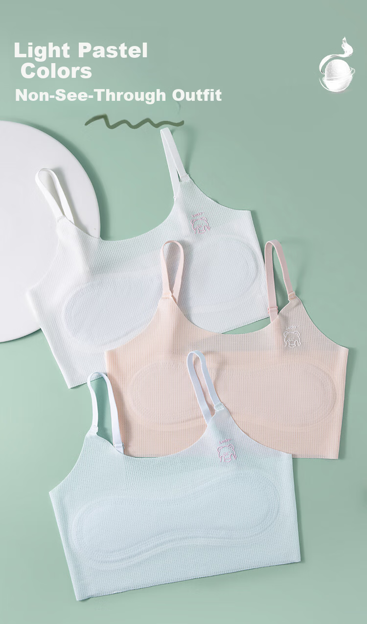FitonTon 2-Pack Girls' Underwear Developmental Stage Elementary School Girls' Bras Stage 1 Anti-Peek Padded Cotton Vest 18