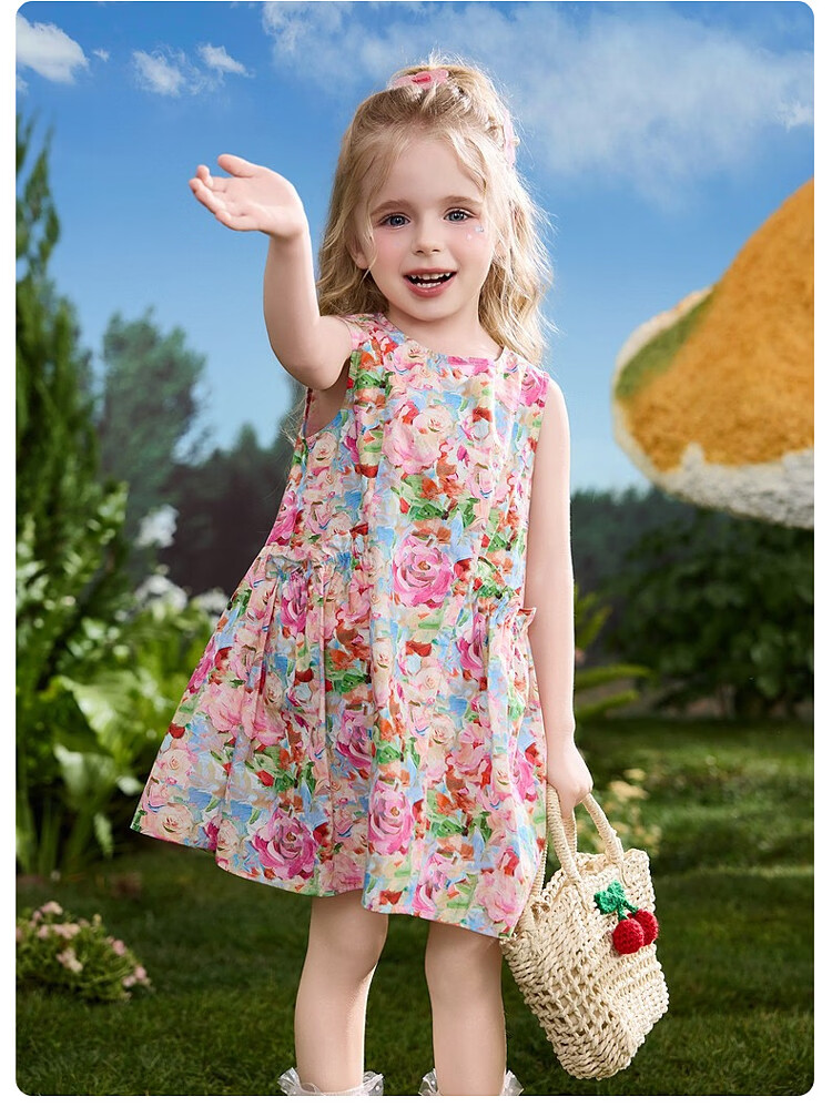 ASK JUNIOR Children's Summer Sleeveless Vest Dress Girls Floral Princess Dress 11