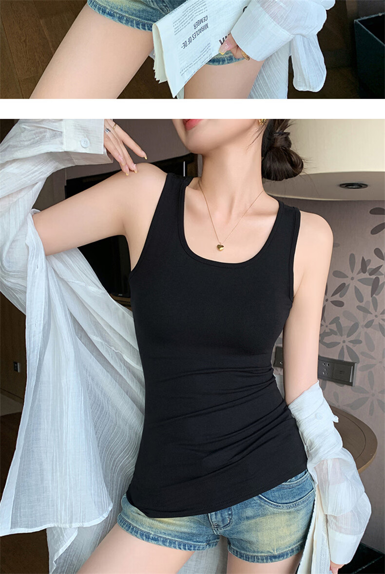 Langsha Women's Mid-Length Slim Fit U-Neck Sleeveless Tank Top, New Style, Extended Length, Layering and Outerwear 18