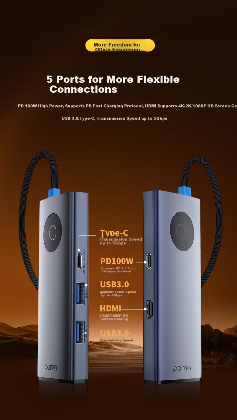 Paima Type-C Docking Station USB 3.0 Multi-Port Hub Splitter for Apple MacBook Laptop Card Reader Ethernet Adapter Mini 2